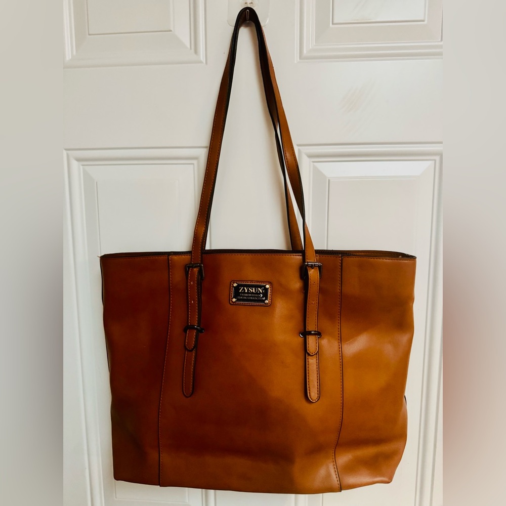Brown Vegan Leather Laptop Computer Handbag  Tote